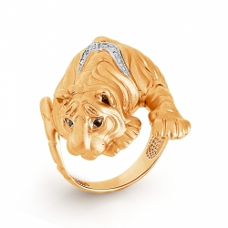 Золотое кольцо Тигр с бриллиантами