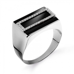 Т381044871 мужское кольцо из белого золота с бриллиантами, эмалью