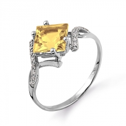 Т301014120 женское кольцо из белого золота с цитрином и бриллиантом