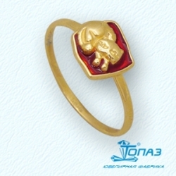 Детское кольцо Кот из желтого золота с эмалью