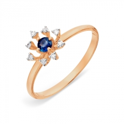 Т141018061 золотое кольцо с сапфиром и бриллиантами