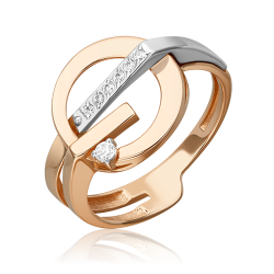 Кольцо  из комбинированного золота 585 пробы с фианитом