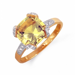 Золотое кольцо с цитрином, фианитами