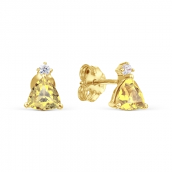 Серьги-гвоздики из желтого золота с цитрином и фианитами