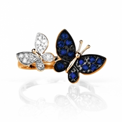 Золотое кольцо Бабочки с сапфирами, бриллиантами