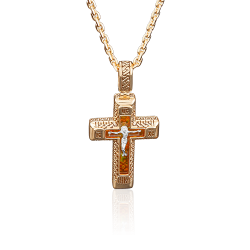 Крестик из комбинированного золота с янтарем