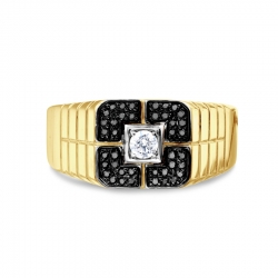 Т941046684 мужское кольцо из желтого золота с swarovski zirconia и черными бриллиантами
