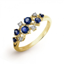 Т945616491 кольцо из желтого золота с сапфирами, бриллиантами