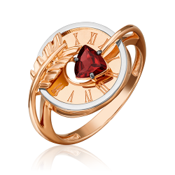 Кольцо «Обгоняя время» (пожелание удачи) из комбинированного золота c гранатом