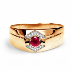 Мужское золотое кольцо с рубином и бриллиантом