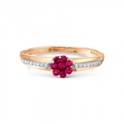 Т131017697-01 золотое кольцо с рубинами и бриллиантами