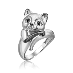 Серебряное кольцо "Кошка" 925 пробы с черной эмалью