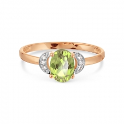 Т146017863 золотое кольцо с хризолитом и бриллиантом