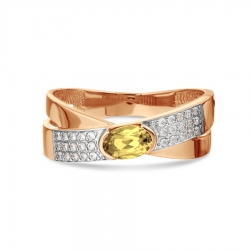 Т147018023 золотое кольцо с цитрином и фианитами