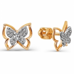 Золотые серьги гвоздики Бабочки с бриллиантами