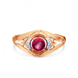 Т141018451 золотое кольцо с рубином и бриллиантом