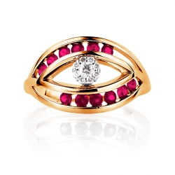 Т131015337-1 золотое кольцо с рубином и бриллиантом