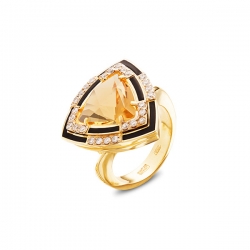 Кольцо из жёлтого золота 585 пробы с бриллиантами, цитрином, эмалью