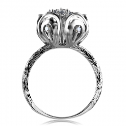 Т331014668 кольцо цветок из белого золота с бриллиантами