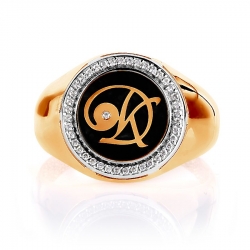 Т181044051 мужское золотое кольцо с эмалью и бриллиантом