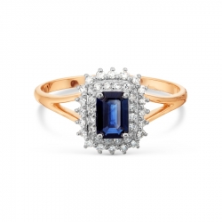Т141017798 золотое кольцо с сапфиром и бриллиантом