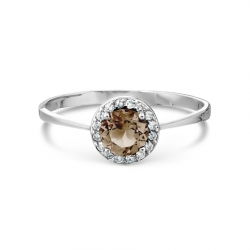 Т301014119 кольцо из белого золота с раухтопазом и бриллиантом
