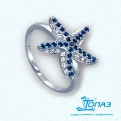 Кольцо Морская звезда из белого золота с сапфирами, бриллиантами