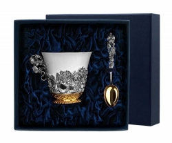 Набор чайная чашка "Натюрморт": ложка, чашка с позолотой и чернением (Серебро 925)