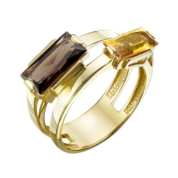 Кольцо из жёлтого золота с раухтопазом и цитрином