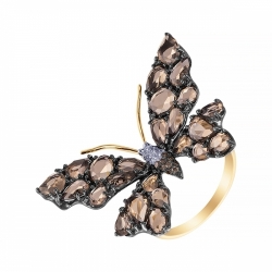 Кольцо из золота с раухтопазами и бриллиантами (бабочки)