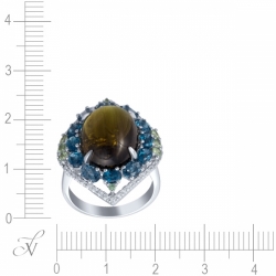 Кольцо из белого золота с цветными камнями и бриллиантами