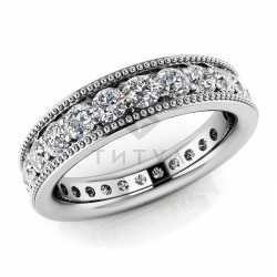 Обручальное винтажное кольцо из белого золота с бриллиантами