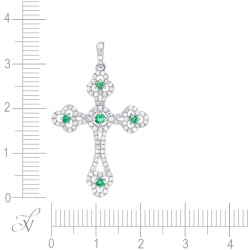 Подвеска из белого золота 585 пробы с бриллиантами и изумрудами