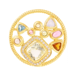 Брошь Калейдоскоп из золота с цветными полудрагоценными камнями и бриллиантами