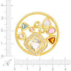 Брошь Калейдоскоп из золота с цветными полудрагоценными камнями и бриллиантами