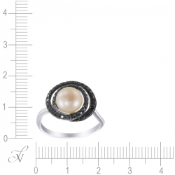 Кольцо из белого золота 585 пробы с бриллиантами и культивированным жемчугом