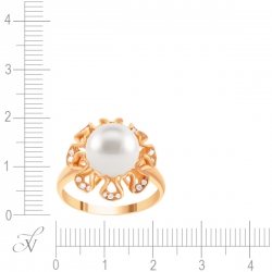 Кольцо из розового золота 585 пробы с бриллиантами и культивированным жемчугом