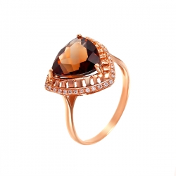 Кольцо из розового золота 585 пробы с бриллиантами и раухтопазом