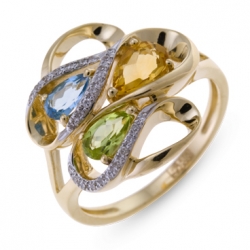 Кольцо из желтого золота c топазом, цитрином, бриллиантами и перидотом