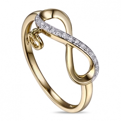 Золотое кольцо в виде знака бесконечности c бриллиантами