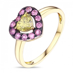 Кольцо из желтого золота c желтым бриллиантом и розовыми сапфирами Брызги шампанского