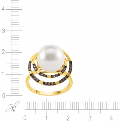 Кольцо из золота 585 пробы с бриллиантами и культивированным жемчугом