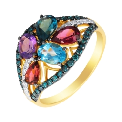 Кольцо из золота 585 пробы с цветными полудрагоценными камнями и бриллиантами