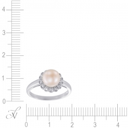 Кольцо из белого золота 585 пробы с бриллиантами и культивированным жемчугом