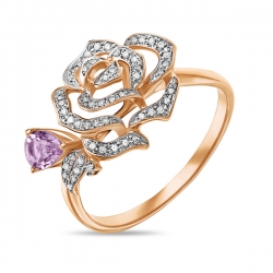 Золотое кольцо Роза c аметистом и бриллиантами