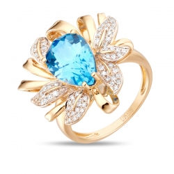 Золотое кольцо Цветок c топазом и бриллиантами