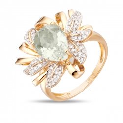 Золотое кольцо Цветок c аметистом и бриллиантами