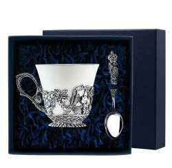 Набор чайная чашка "Натюрморт": ложка, чашка (Серебро 925)