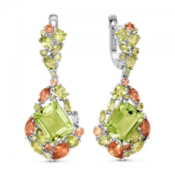 Серьги из серебра с султанитами, хризолитами, аметистами