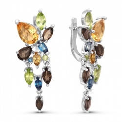 Серьги из серебра цветными камнями